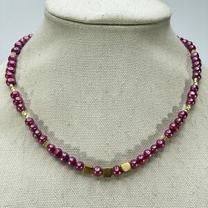 Pink Freshwater Pearl Beaded Gold Tone Necklace Boho Hook Closure Statement